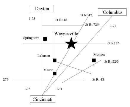 map of Waynesville, OH